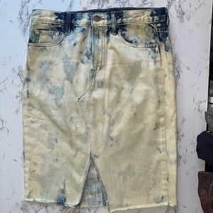 J BRAND TRYSTAN BLEACHED DENIM MIDI SKIRT WITH RAW EDGE SIZE 29